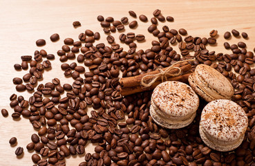 coffee, macaroons and cinnamon