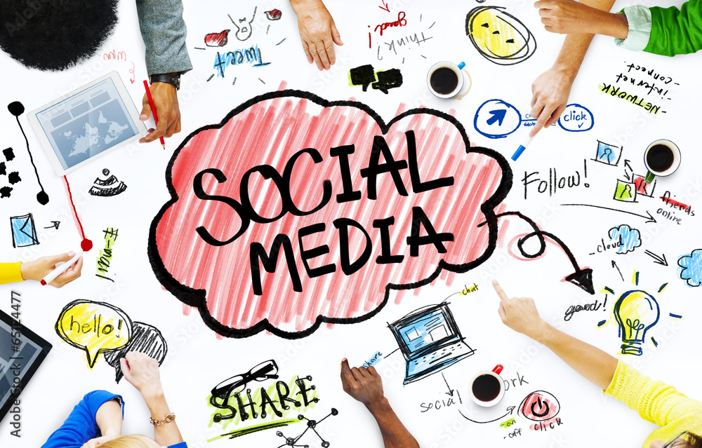 Wall mural group of business people with social media concept - Wall murals