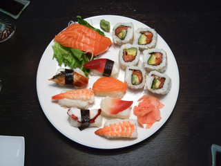 Assorted sushi served in a plate