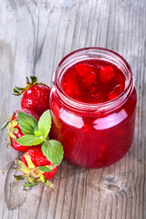 .Fresh and healthy homemade strawberry jam on the table