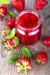 .Fresh and healthy homemade strawberry jam on the table