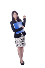 Confident Asian business woman, closeup portrait on white