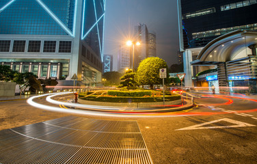 Night lights of Hong Kong. Skyscrapers near Central Station