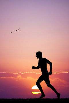 man running at sunset