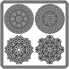 Set of decorative elements of the Greek meander. Black and white