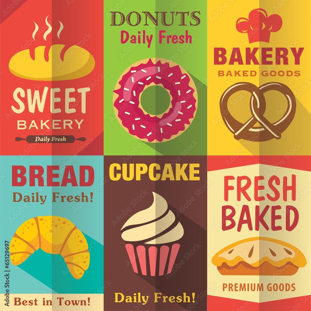 Wall mural Bakery posters set with flat design. Vector background