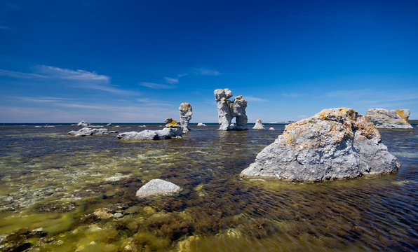 Raukar auf  F&aring;r&ouml; - Schweden