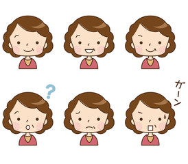 女性　中年　顔　表情　セット