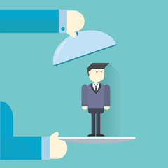 business hand hold tray with employees. ,vector,illustration.