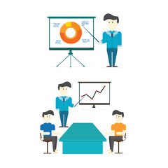 businessman pointing presentation with Presentation Board