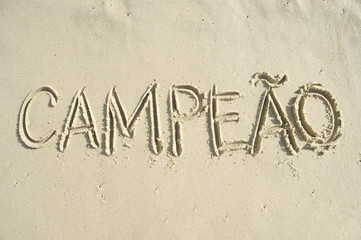 Brazilian Campeao Champion Message Handwritten in Sand