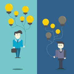 businessman with flying creative light bulb,vector,illustration.