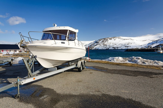 Fast Fishing Boat On A Trailer