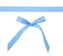 Blue slim ribbon with a bow isolated on white