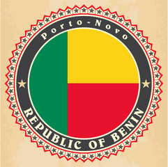 Vintage label cards of Benin flag.