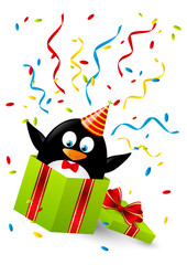 Funny penguin in gift box