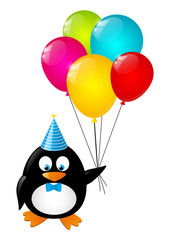 Funny penguin with color balloons