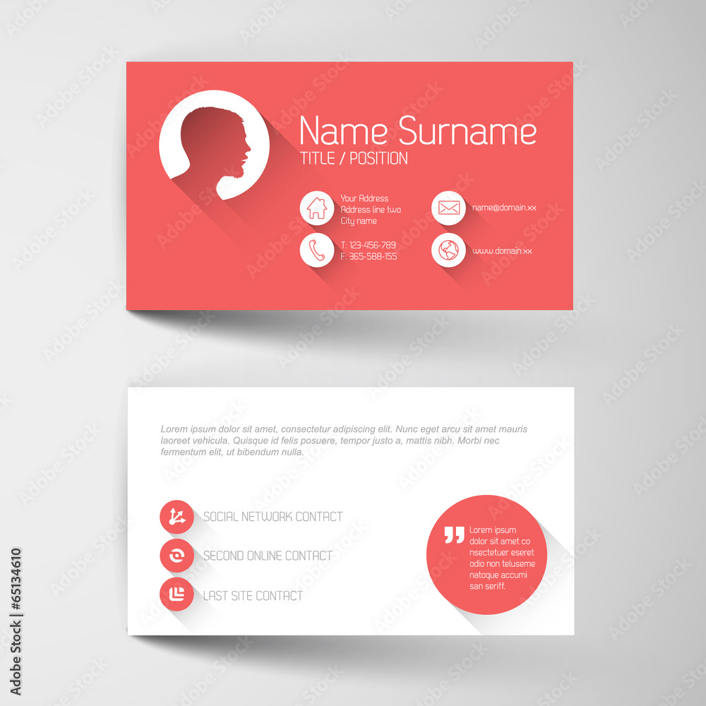 Poster modern red business card template with flat user interface