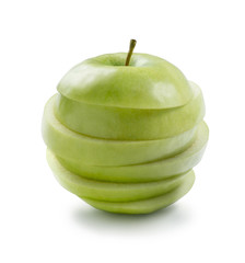 Fototapeta na wymiar Sliced green cooking apple on white background isolated