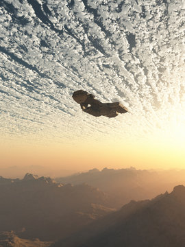 Spaceship under the Clouds