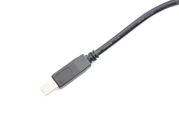 Black USB Plug isolated on white background.