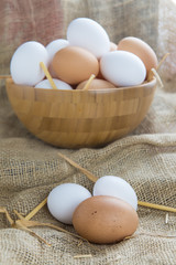 Cesta huevos de corral ecológicos y cereales para las gallinas