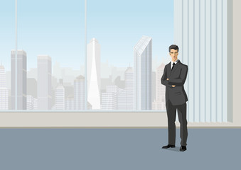 Fototapeta na wymiar Businessman standing in the office. Vector design copyspace