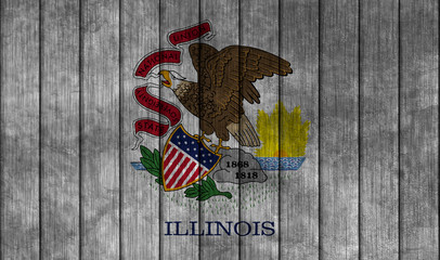 Illustration with flag in map on grunge background - Illinois