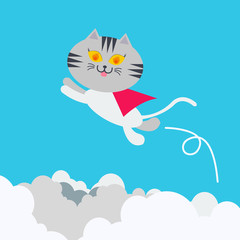 Super kitten cat baby fly leader on cloud