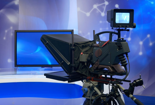Television NEWS studio with camera