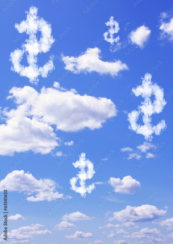 Sticker Dollar symbol from clouds