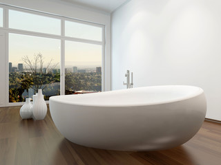 Fototapeta na wymiar Bathroom interior with nice freestanding bathtub