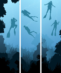 Set banners of divers under water.