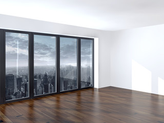 Empty apartment living room with a view window