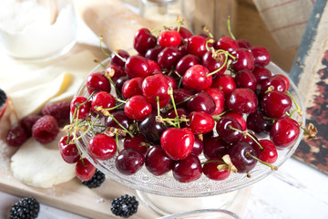 Cherries in a glass bowl