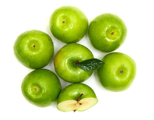 Green apple fruits isolated on white background