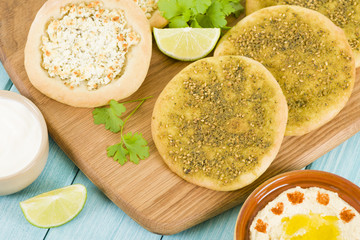 Zaatar & Cheese Manakish - Arabic flatbreads.