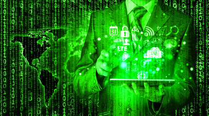 Business man use tablet pc with colorful application icons