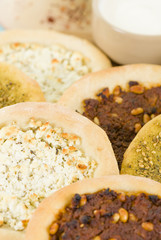 Lahm Bi Ajin, Zaatar and Cheese Manakish -  Arab flatbreads.