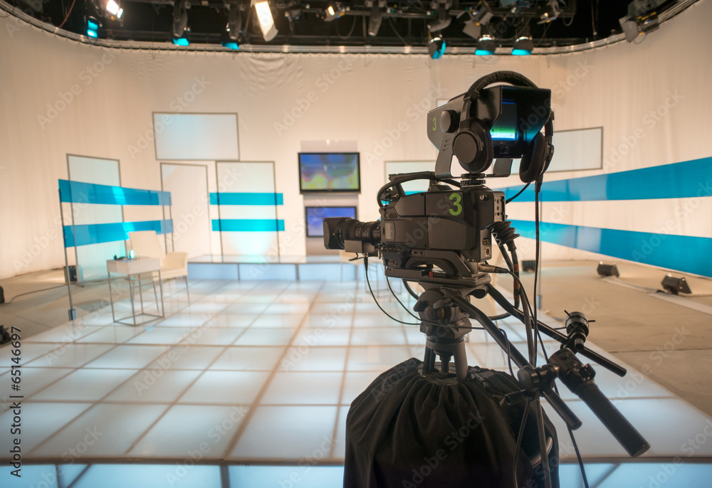 Wall mural Television studio with camera and lights