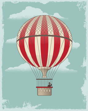 Vintage Retro Hot Air Balloon - Vector Design