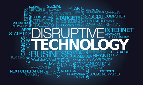 Disruptive technology innovation revolution word tag cloud