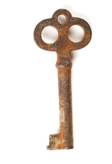 old rustic key over white