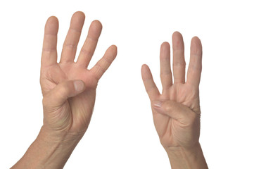 Hand sign showing four