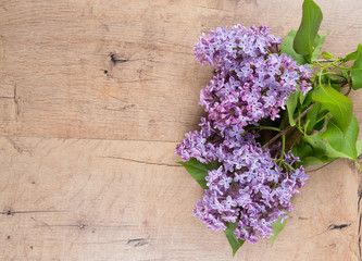 beautiful lilac on dark wooden surface