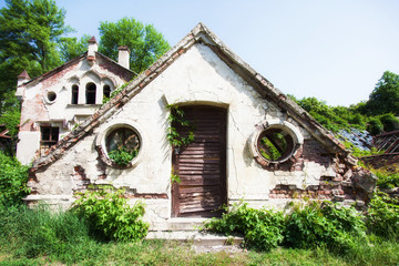 Fototapeta na wymiar abandoned house in grassy