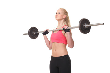 Obraz premium beautiful sports fitness girl with a barbell