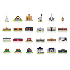 Naklejka premium Set Of Different Buildings Isolated On White Background