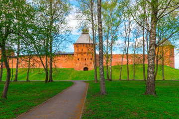 Fototapeta na wymiar park around the Kremlin. Veliky Novgorod