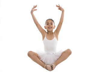 sweet young cute ballet dancer girl dancing on white background © Wordley Calvo Stock
